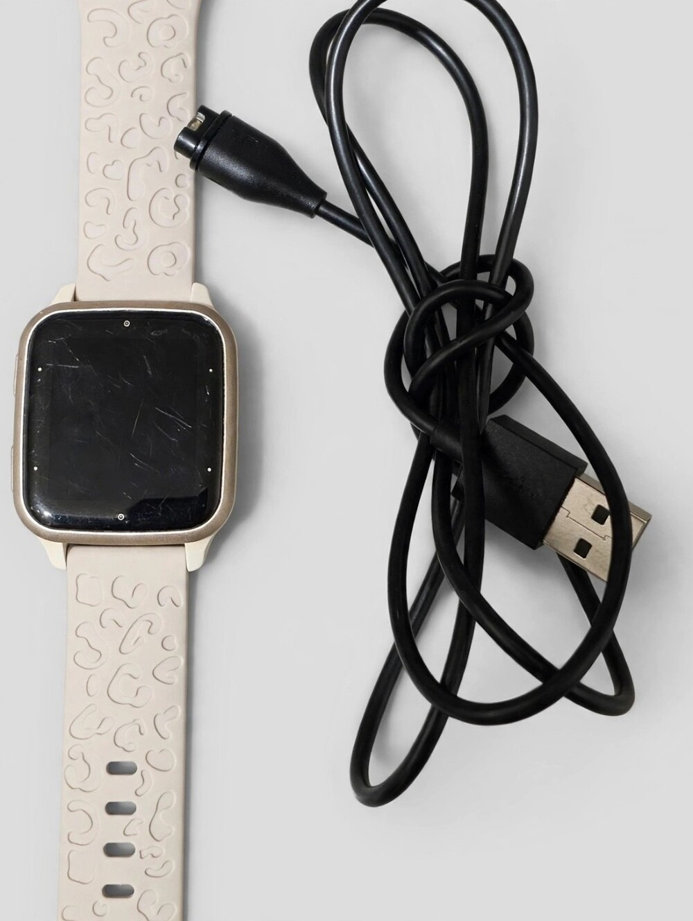 Beige Silicone Smartwatch with Heart-Rate Tracking